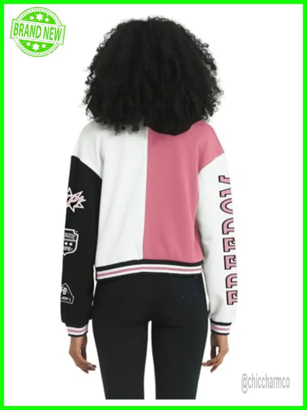 Women's Cropped Bomber Varsity Jacket Cotton Letterman Snap